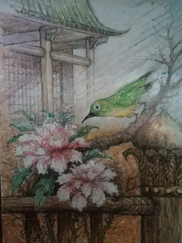 Painting Nightingale & Peonies Rick Hon