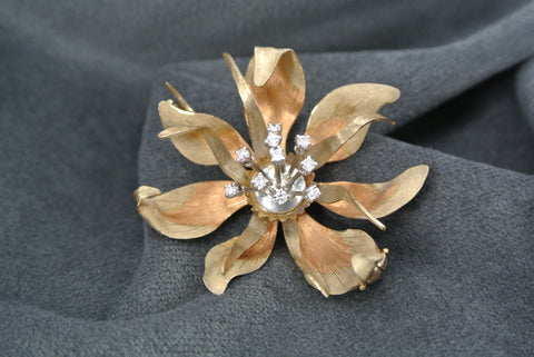 Jewelry Flower Brooch Diamonds 18k Three Color Gold