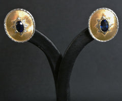 Jewelry Blue Sapphire Earrings 18k Two Color Gold