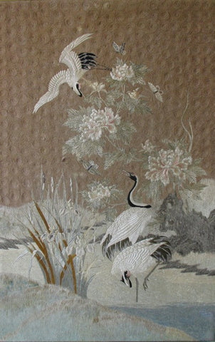 Textile Japanese Wall Hanging Tapestry Cranes & Flowers