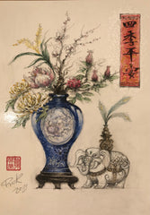 Painting Vase & Elephant Rick Hon