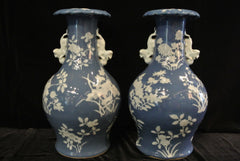Porcelain Pale Blue White Vases Flowers